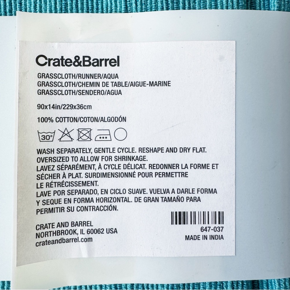 Crate and Barrel Aqua Grass Cloth Table Runner 90” | NWT - Picture 5 of 7